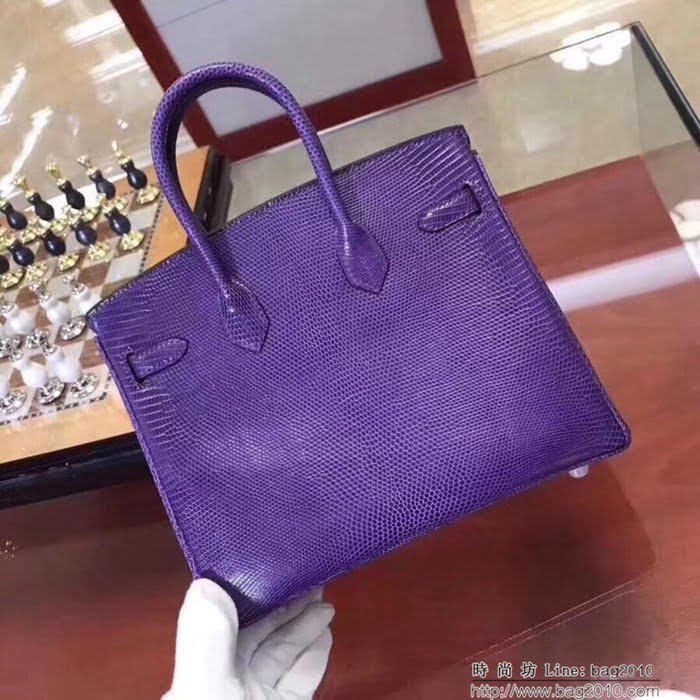 HERMES愛馬仕 鉑金包 Birkin 25cm 蜥蜴 Lizard leather 夢幻紫 銀扣 蠟線手縫 時尚手提包  Ama1148